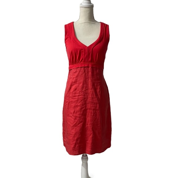 Boden Red Sleeveless Linen & Cotton V Neck‎ Dress  Size 8 - Picture 9 of 10